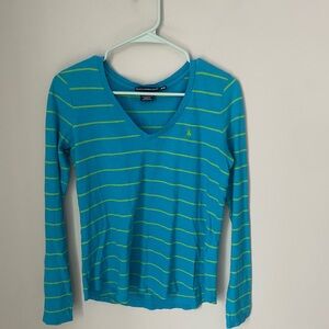 Ralph Lauren Sport Blue and Green Striped Top Logo Size Medium